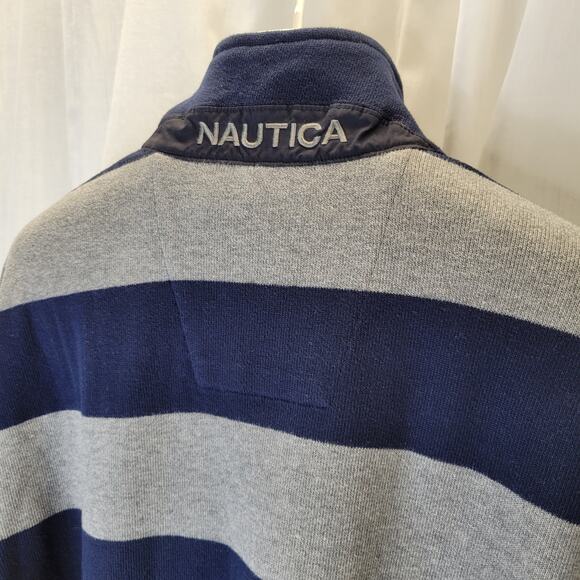 Nautica Navy and Gray 1/4 Zip Cotton Sweater Pullover, L - Picture 7 of 9